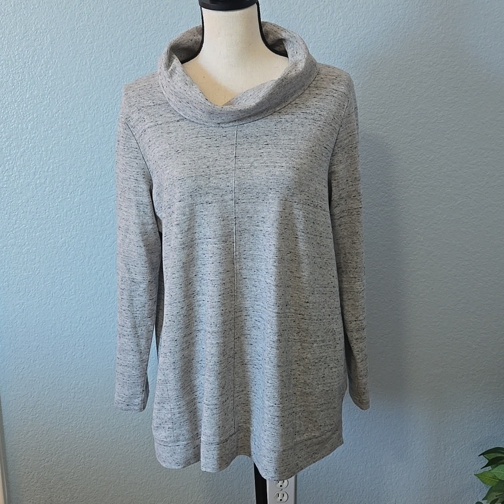 J Jill Cowl-Neck Tunic Top Side Pockets Marled Gray Center Seam  Sz Large Pet